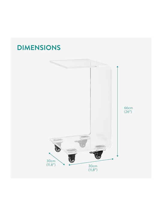 Square Side Table with Wheels Transparent L30xW30xH66cm