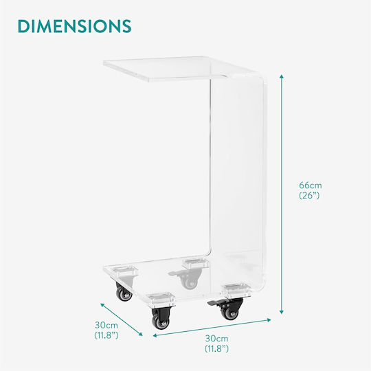 Quadratischer Beistelltisch mit Rädern Transparent M30xB30xH66cm