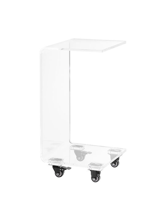 Square Side Table with Wheels Transparent L30xW30xH66cm