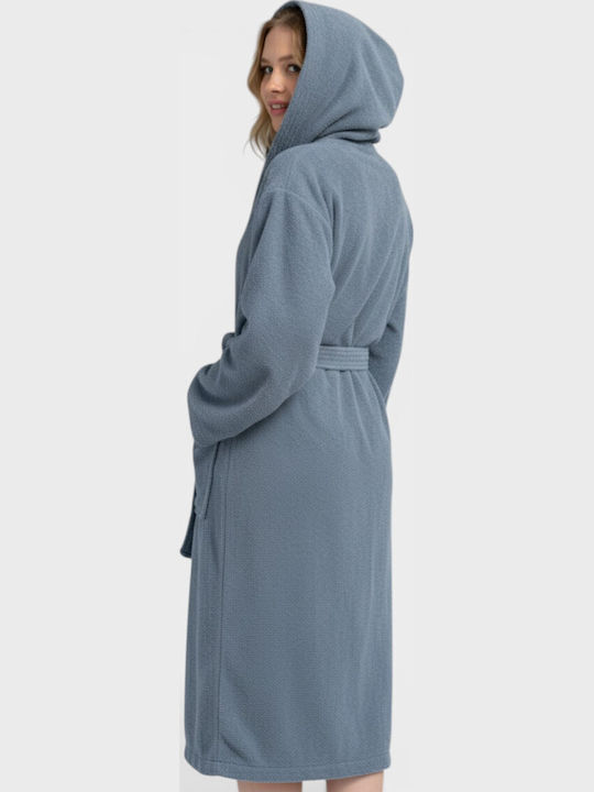 Vienetta Secret Damen Bademantel mit Kapuze Blau
