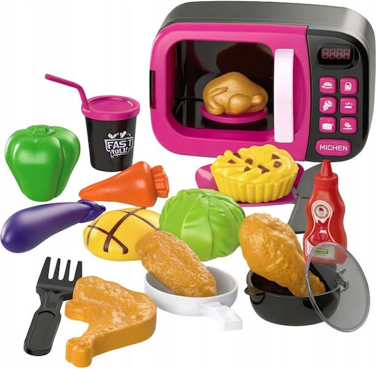 Microwave Toy Kids Food 360 Rotation Lights Sounds Pink