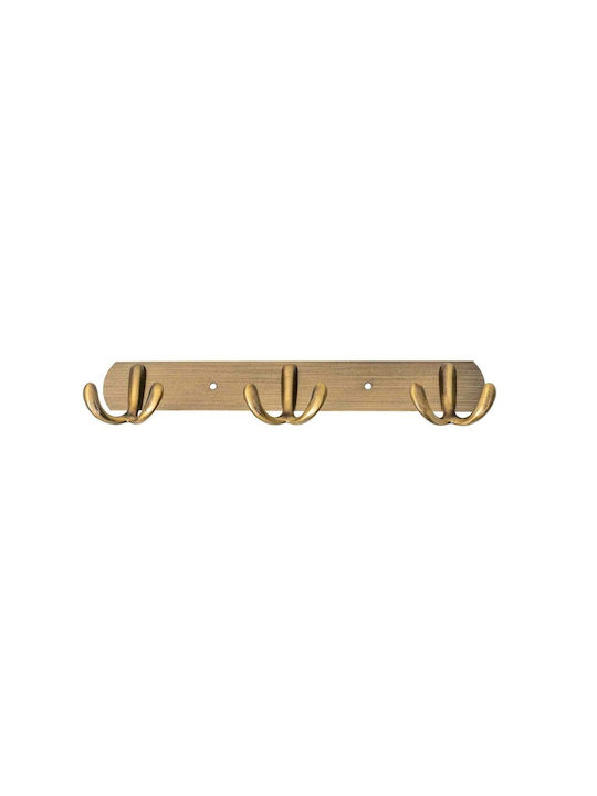 Agățător De Perete Metalic Cu 3 Compartimente Auriu 24.5x5cm