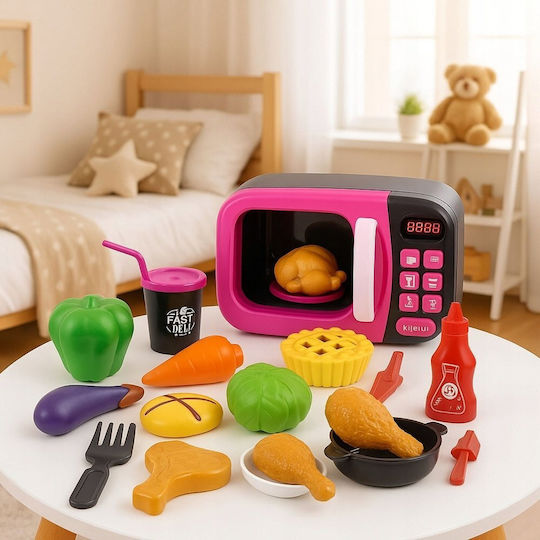Microwave Toy Kids Food 360 Rotation Lights Sounds Pink