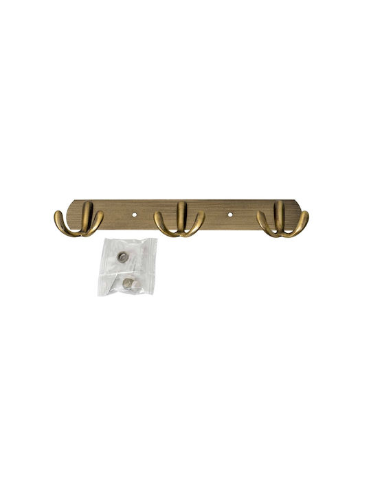 Agățător De Perete Metalic Cu 3 Compartimente Auriu 24.5x5cm