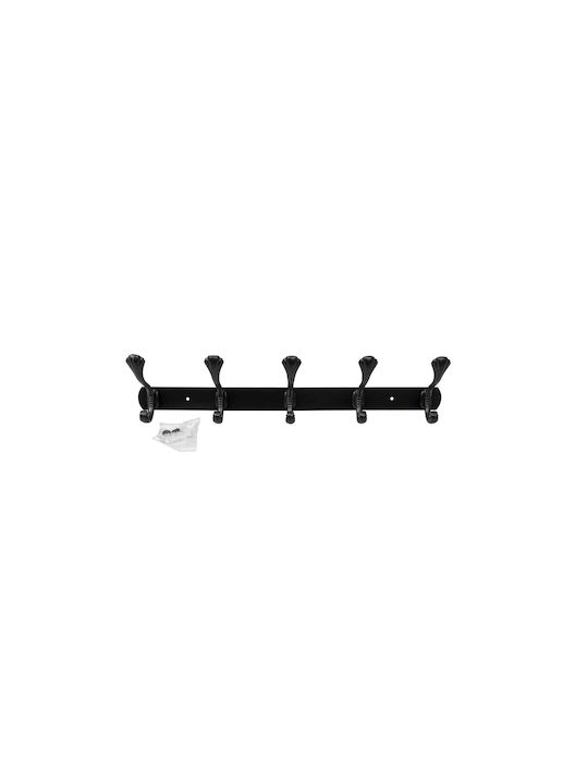 Agățătoare De Perete Metalică Cu 5 Compartimente Neagră 44.5x10cm
