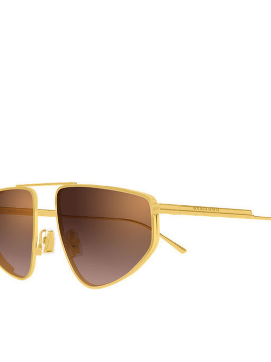 Bottega Veneta Unisex Sunglasses with Gold Metallic Frame and Gold Lens BV1466S 004