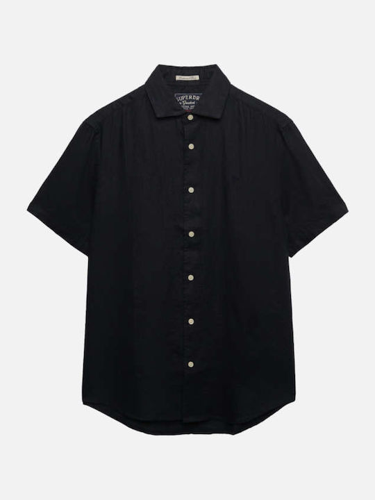 Short Sleeve Linen Shirt in Regular Fit Blue