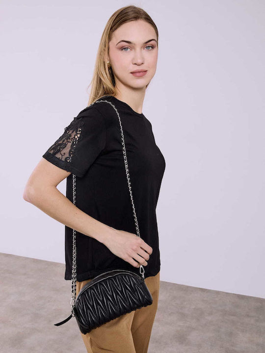 Celestino Дамско Чантичка Clutch С Релефни Мотиви Черен