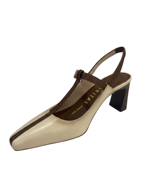 Leather Heels with Chunky Mid Heel Brown