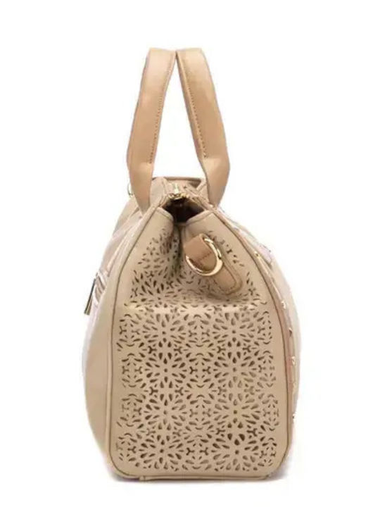 Damentasche aus Leder zum Umhängen / als Crossbody-Tasche Suede Beige