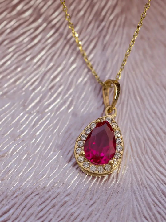 Rosette Necklace Made of 14K Gold with Red Zircon
