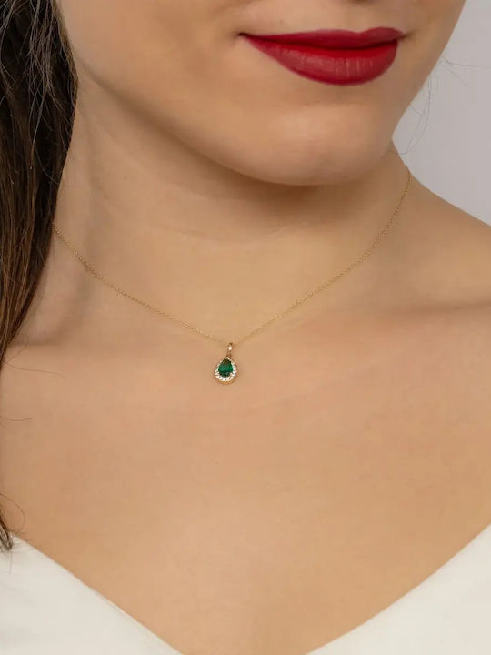 Rosette Necklace Made of 14K Gold with Green Zircon