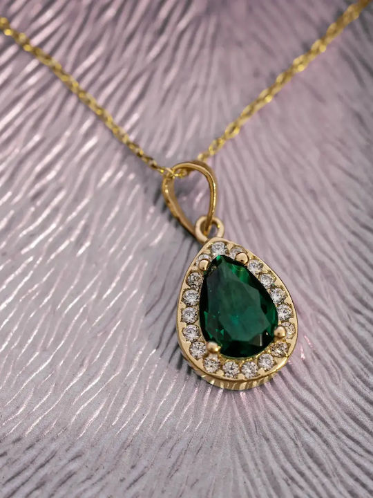Rosette Necklace Made of 14K Gold with Green Zircon