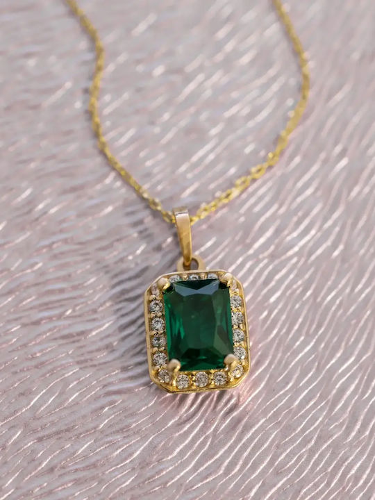 Colier Rosetă Din Aur 14 Carate Cu Zircon Verde
