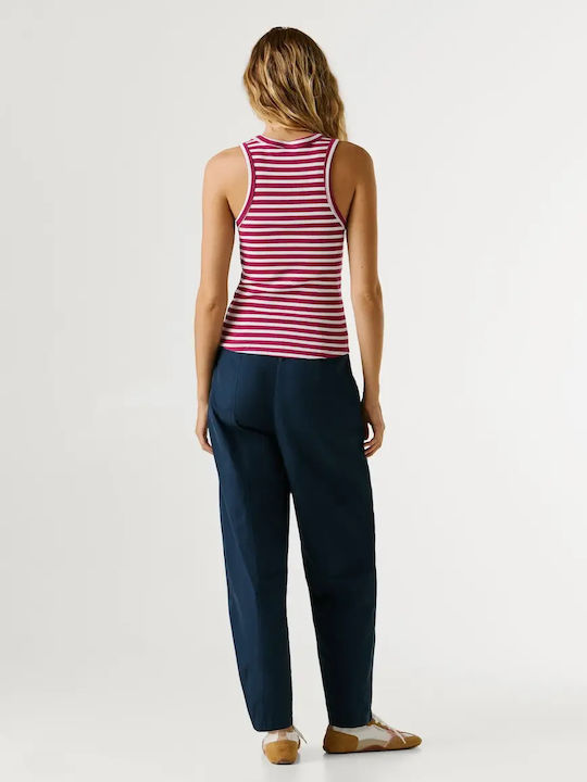 Pepe Jeans Women's Cotton Sleeveless Striped Pink Blouse