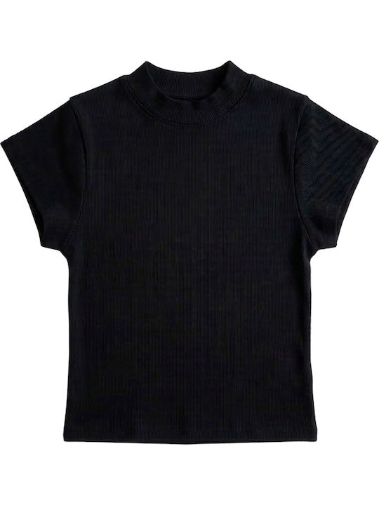 Women's Cotton Short Sleeve Black Blouse