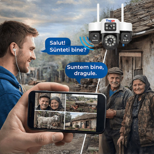 Taggo Lentile IP Quad Cameră De Supraveghere Wi-Fi Rezistentă La Apă Cu Difuzor