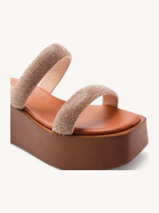 Μπρονζέ Flatforms Διπλό Λουράκι Γκλίτερ