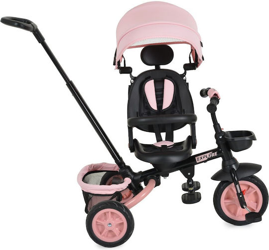 Byox Entdecke Klappbares Kinderdreirad mit Elterngriff für 12 Monate Rosa