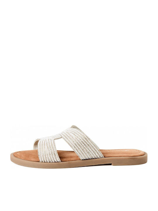 Leder Flache Damen Sandalen Silber