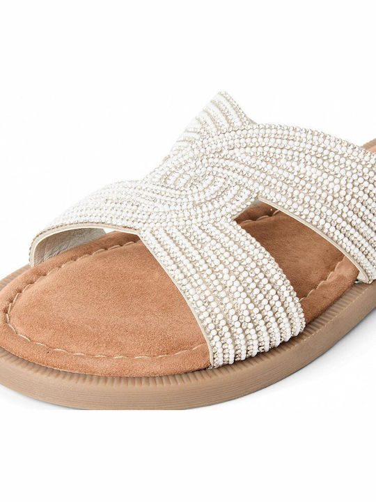 Leder Flache Damen Sandalen Silber