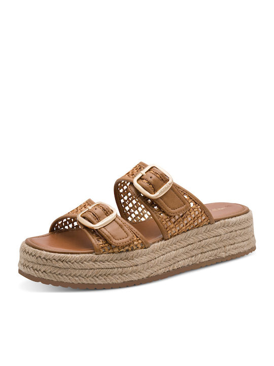 Leather Women's Flat Sandals Brown