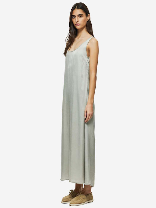 Summer Maxi Evening Satin Khaki Dress