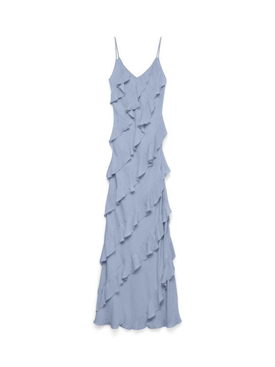 Summer Maxi Evening Dress with Ruffles Light Blue