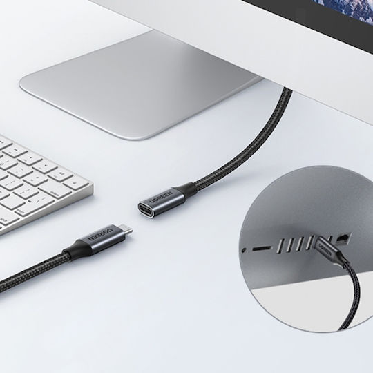 Braided USB 3.2 Video Cable USB-C Male - USB-C Female 100W Black 1m