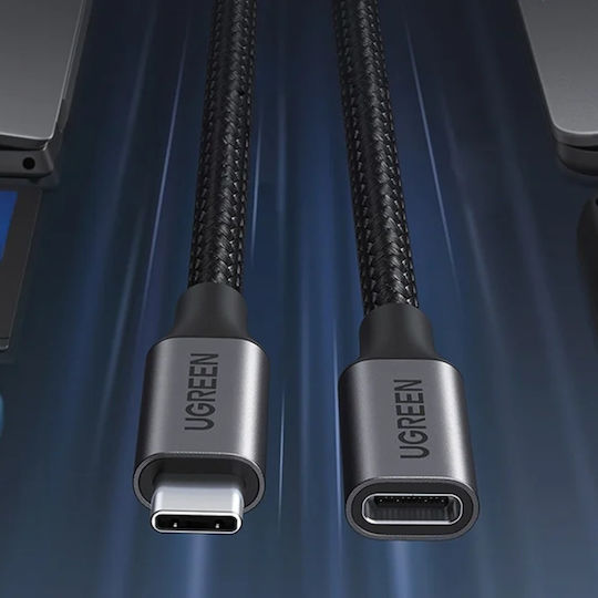Braided USB 3.2 Video Cable USB-C Male - USB-C Female 100W Black 1m