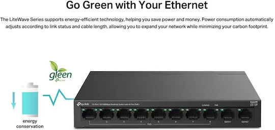 TP-LINK LS110P L2 PoE+ Switch με 10 Θύρες Ethernet και 10 SFP Θύρες