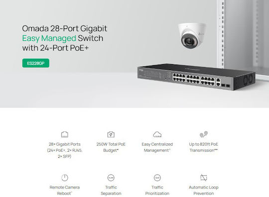 TP-LINK Omada Managed L2 PoE+ Switch with 26 Gigabit (1Gbps) Ethernet Ports and 2 SFP Ports