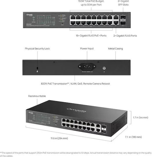 TP-LINK Omada ES220GP Managed PoE+ Switch με 18 Θύρες Gigabit (1Gbps) Ethernet και 2 SFP Θύρες