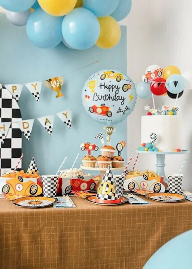 18"" Round Racing Balloon Happy Birthday