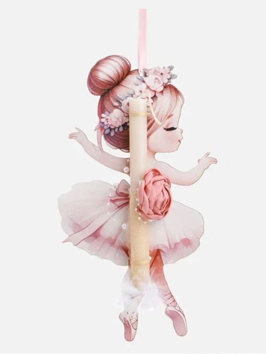 Osterkerze Cremé Runde Holztafel Ballerina & Dusty Pink Details 25cm