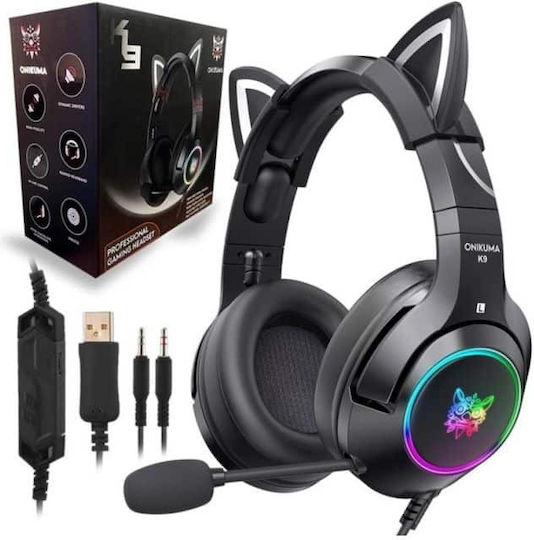 Onikuma K9 Over Ear Gaming Headset cu conexiune 3,5mm / USB Cat Ears