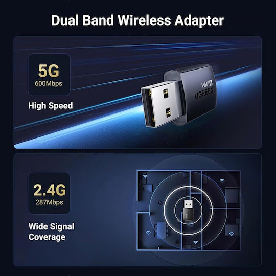 Ugreen Wi-fi Adapter Cm762 35264 Dual Band Wi-fi 6 600mbps Black