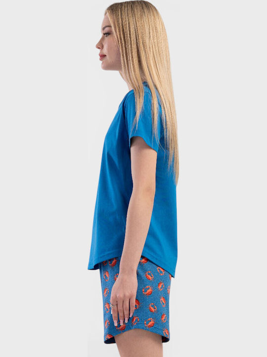 Vienetta Secret Sommerliches Damen-Schlafanzug-Set Blau Vienetta Secret Sommerliches Damen-Schlafanzug-Set Blau