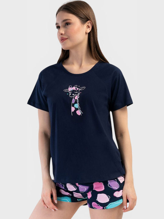 Vienetta Secret Vienetta Secret Sommer Damen Schlafanzug Set Blau Navy Vienetta Secret Vienetta Secret Sommer Damen Schlafanzug Set Blau Navy