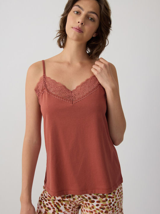 Minerva Καλοκαιρινό Γυναικείο Σετ Πιτζάμας Βαμβακερό Terracota Animal