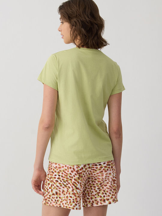 Minerva Summer Women's Cotton Pyjama Set Turquoise Dusty Animal