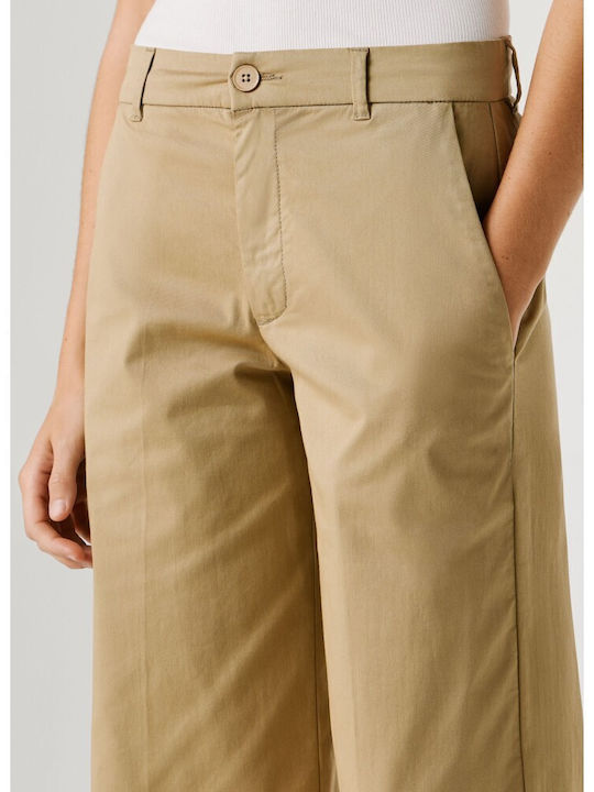 Women's Leather Trousers in Straight Leg Light Beige
