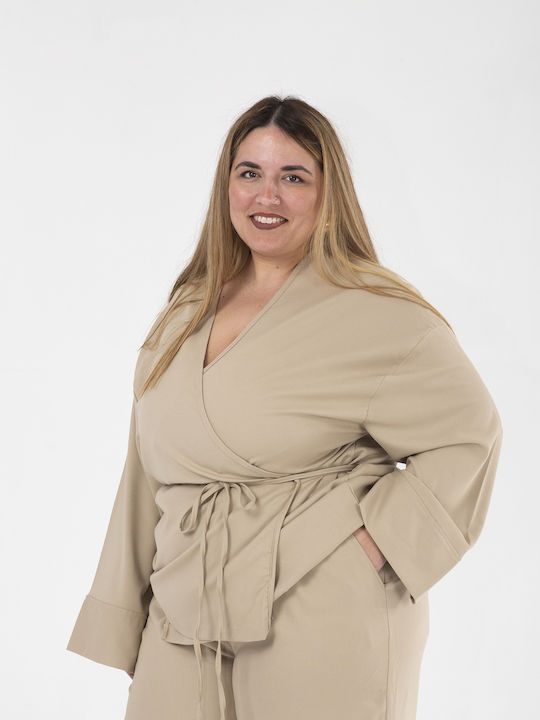 Damen Beige Set mit Hosen für Damen mit Gummiband