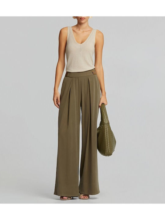 Women's Fabric Trousers in Straight Leg Khaki