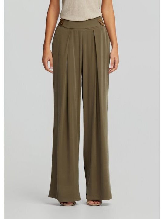 Women's Fabric Trousers in Straight Leg Khaki