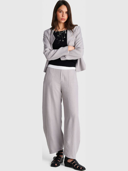 Women's Fabric Trousers with Rubber Band Gray