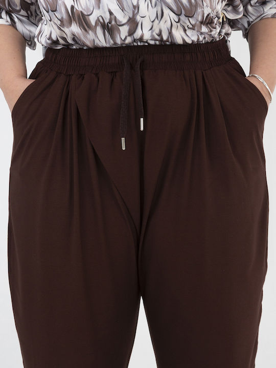 Damen Stoffhose mit Gummiband in Gerader Beinstil Braun