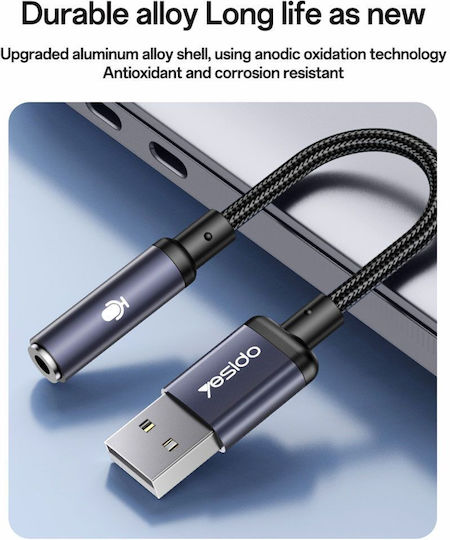 Yesido Μετατροπέας USB-A male σε 3.5mm female 1τμχ