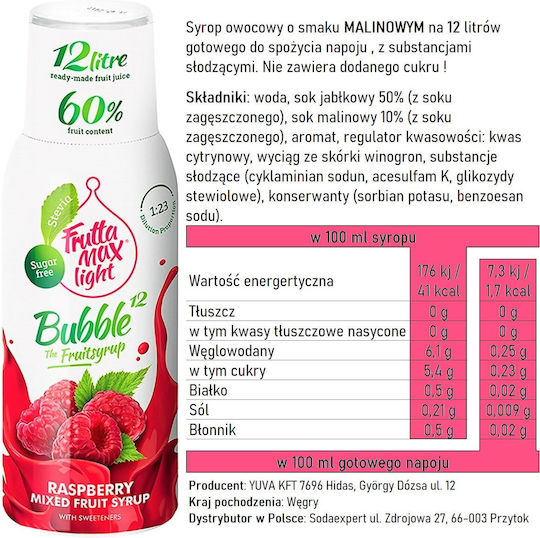 Fruttamax Fruttamax Erfrischungsgetränk Himbeere Konzentriert mit Kohlensäure in Flasche 500ml