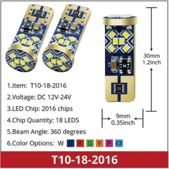 Lamps Car T10 Canbus LED 12-24V 3.6W 1pcs
